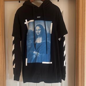 Off-White Black Hoodie with Blue Mona Lisa Print